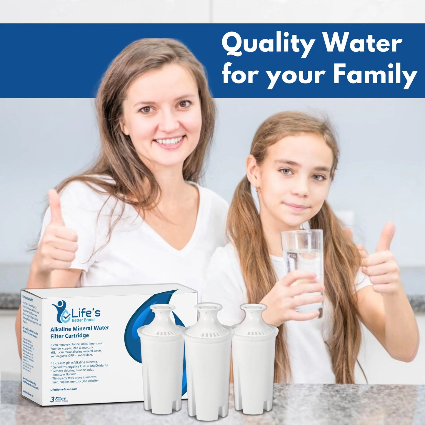 Alkaline Pitcher Replacement Filters that fit Brita® Pitchers - 3 Cartridges Pack