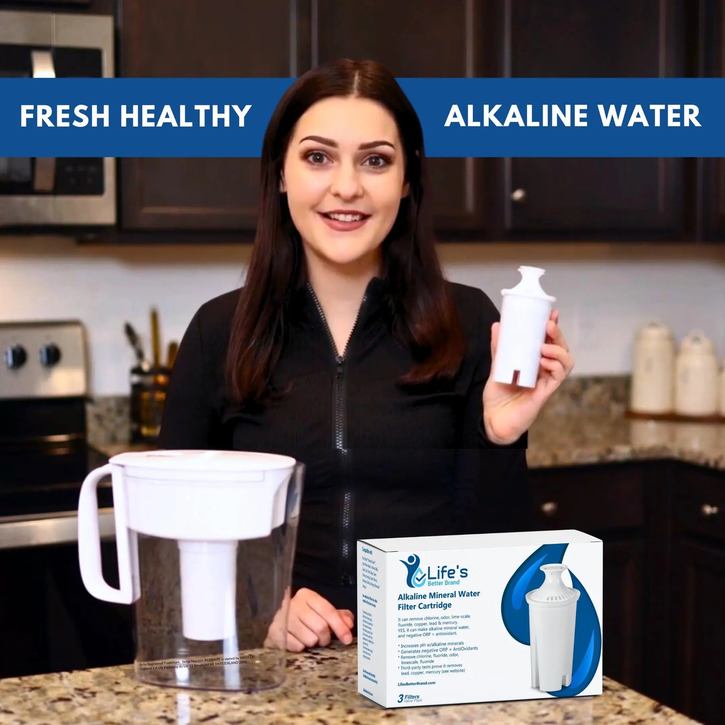 Alkaline Pitcher Replacement Filters that fit Brita® Pitchers - 3 Cartridges Pack