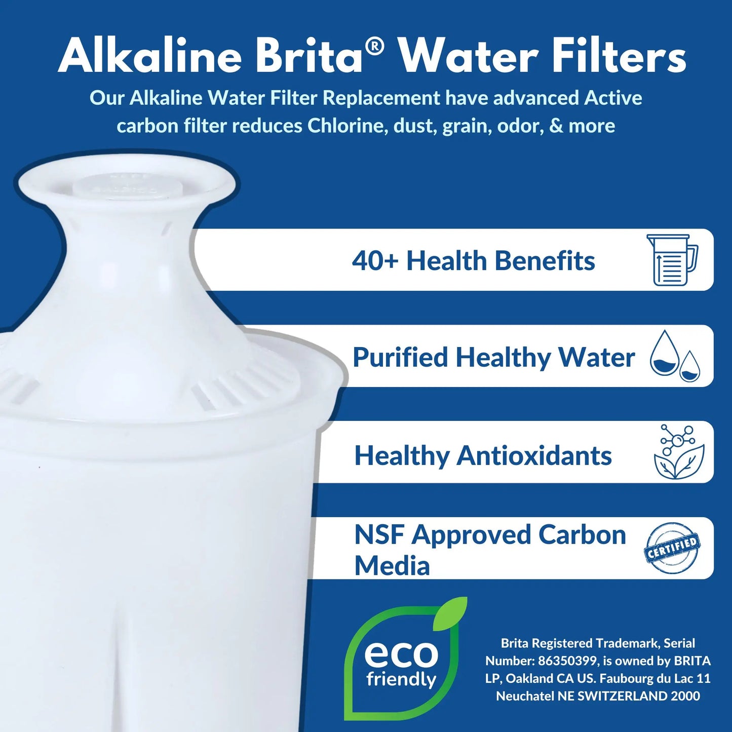 Alkaline Pitcher Replacement Filters that fit Brita® Pitchers - 3 Cartridges Pack