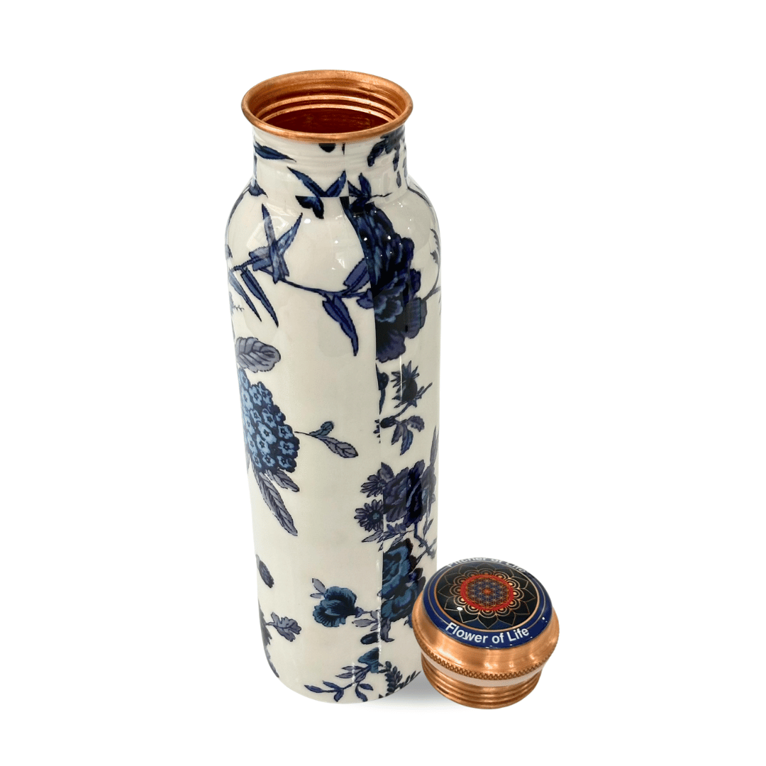 Structure of Blue and White Peacock Design Copper Bottle