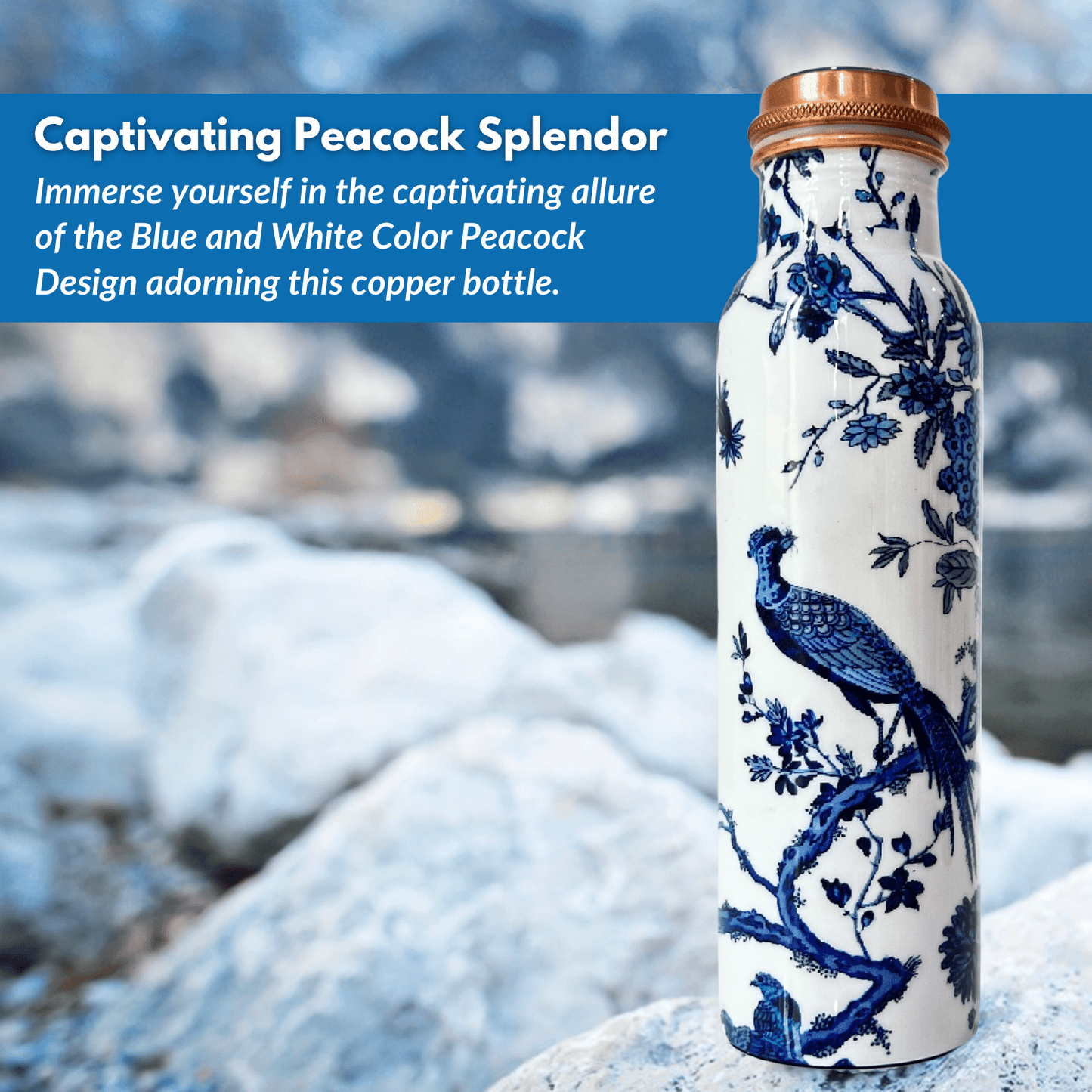 Unique Design White and Blue Peacock Copper Bottle Design