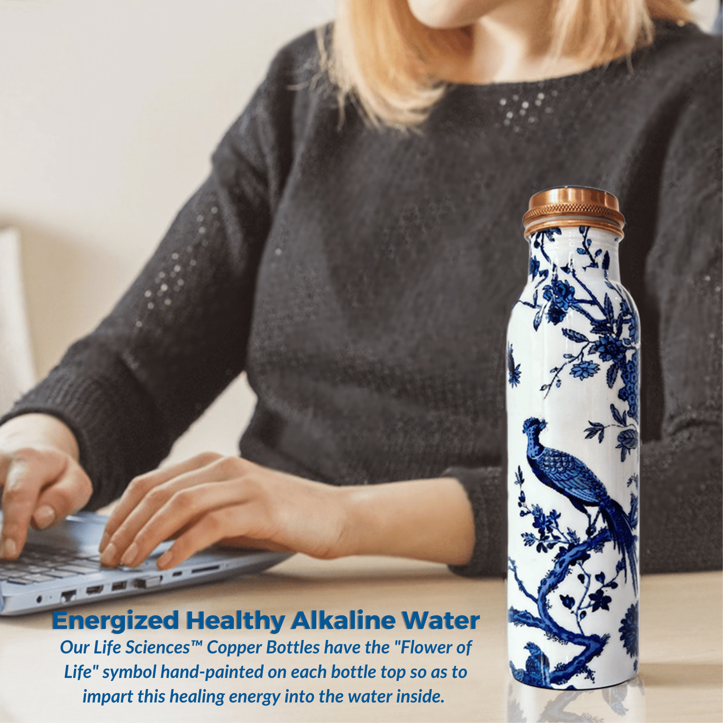 Daily Life Uses Blue and White Peacock Copper Bottle