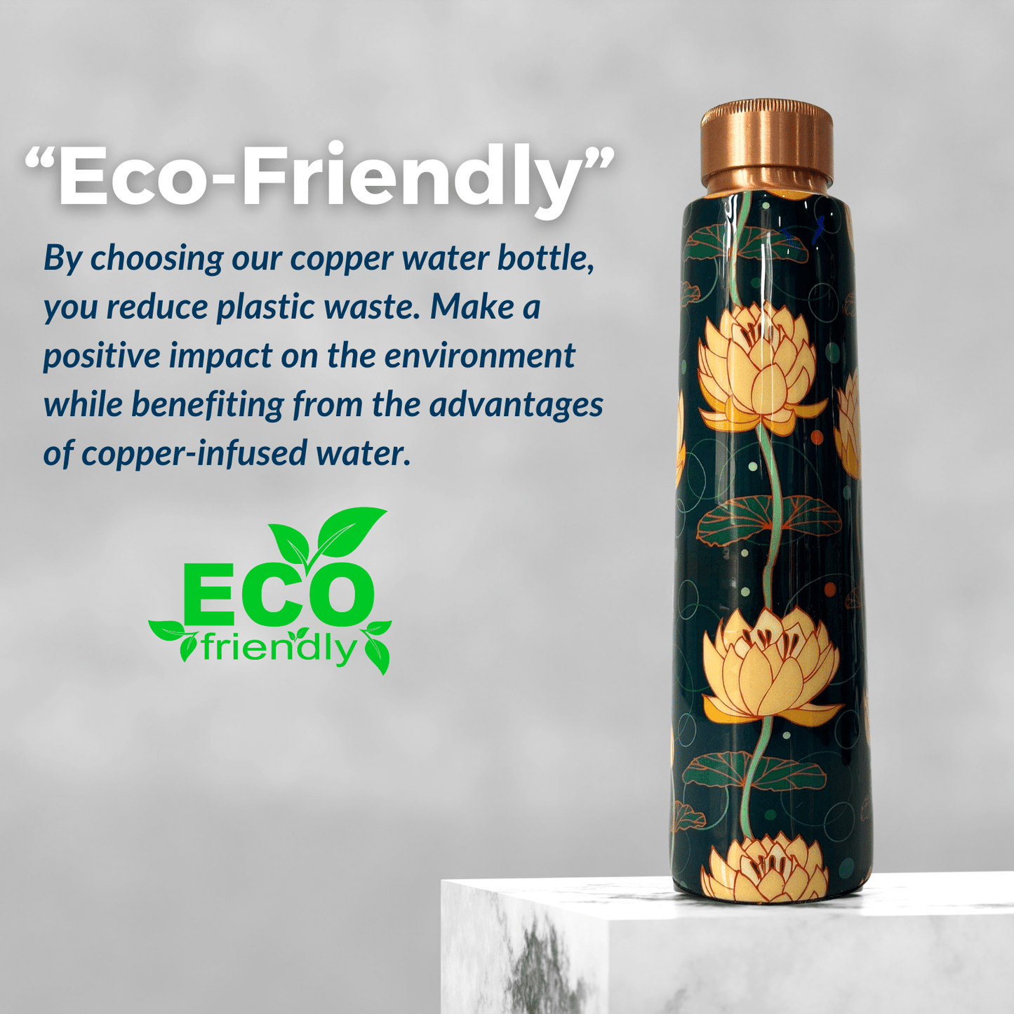 Eco Friendly Lotus White Flower Design Copper bottle