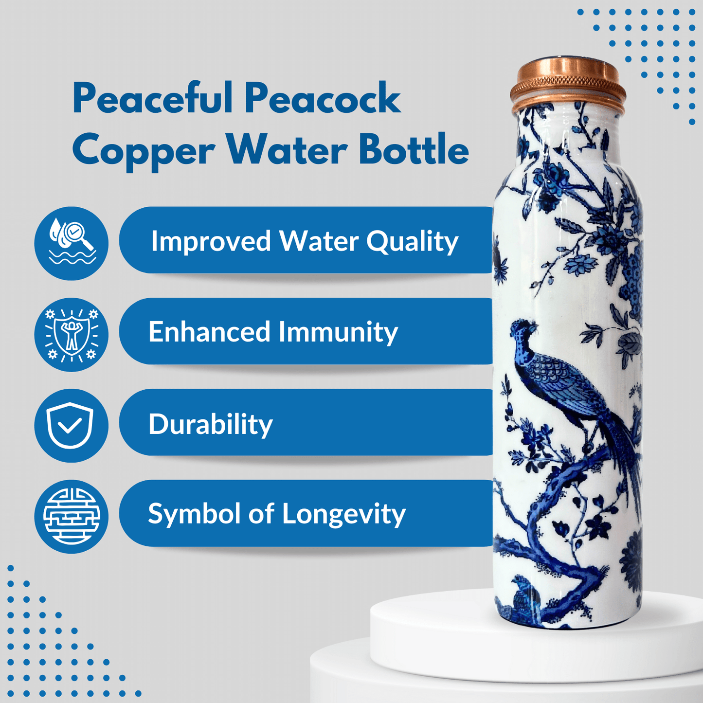 Key Feature of Peaceful Peacock Copper Water bottle