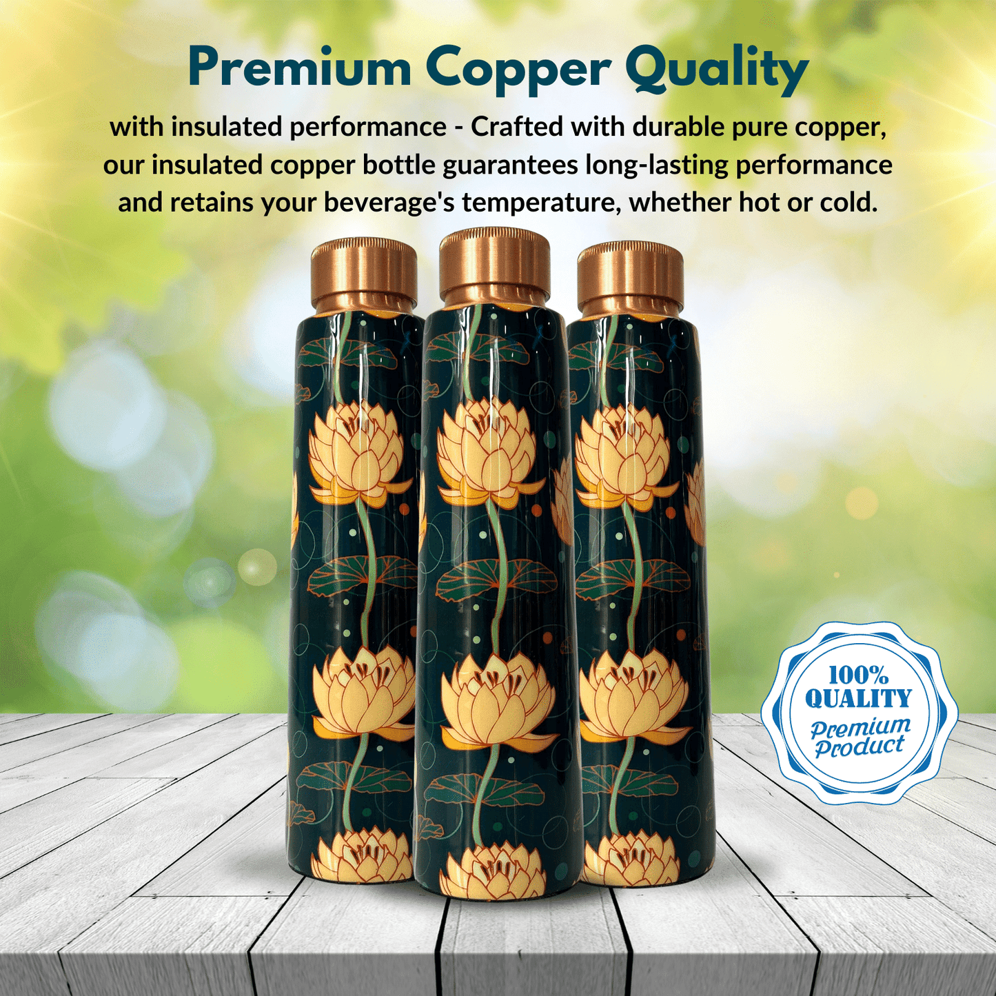 Premium Copper Quality Water Bottle lotus