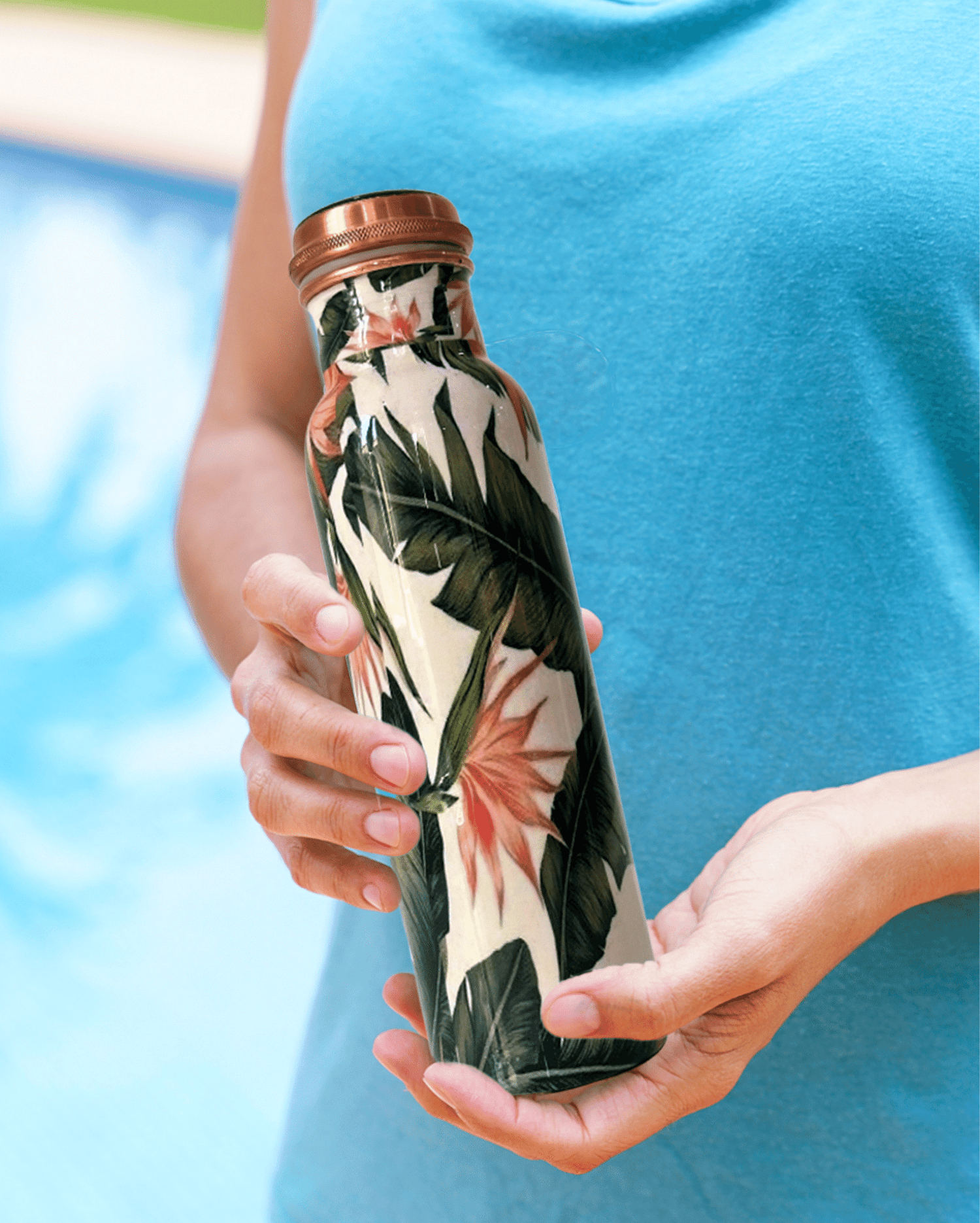 Copper Water Flower Design Bottle