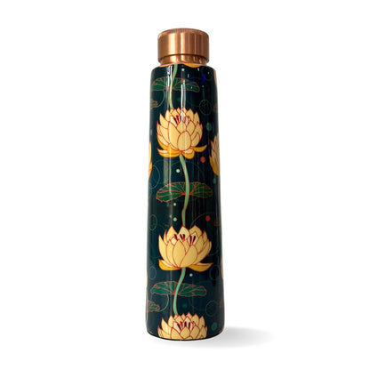 Copper Water Bottle white lotus flower design