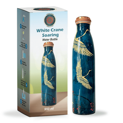 White Crane Soaring Copper Water Bottle Packing