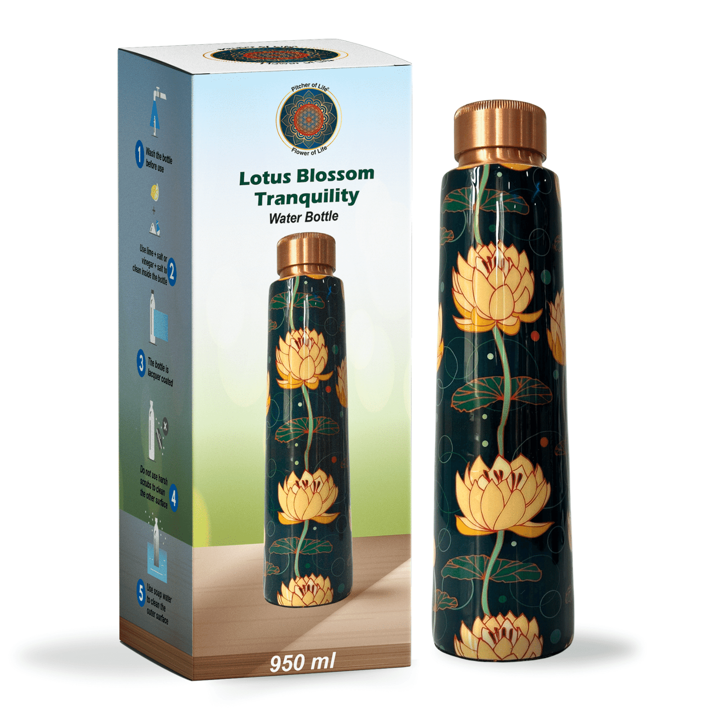 Lotus Blossom Tranquility Copper Water Bottle