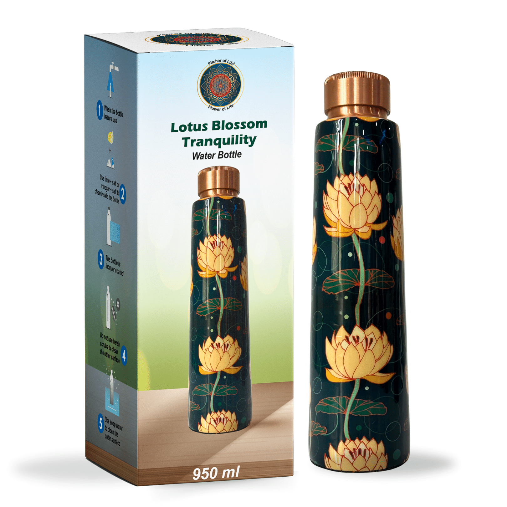 Lotus Blossom Tranquility Copper Water Bottle